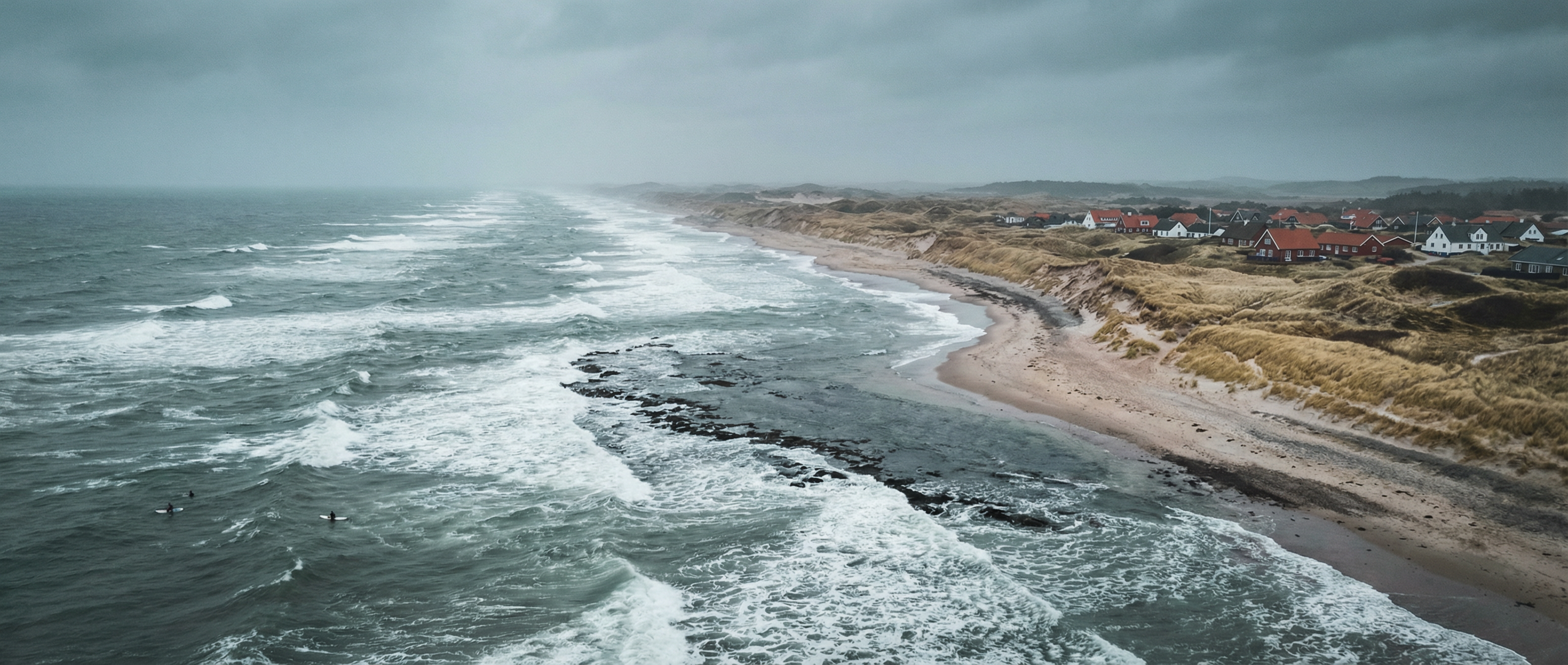 Aerial view of Klitmøller coastline, Cold Hawaii surf spot in Denmark